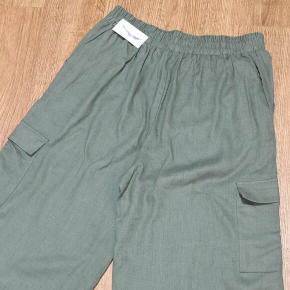 Jessica Simpson Green Wide Leg Cargo Linen Blend Pant NWT Misses Size Small - Picture 8 of 8